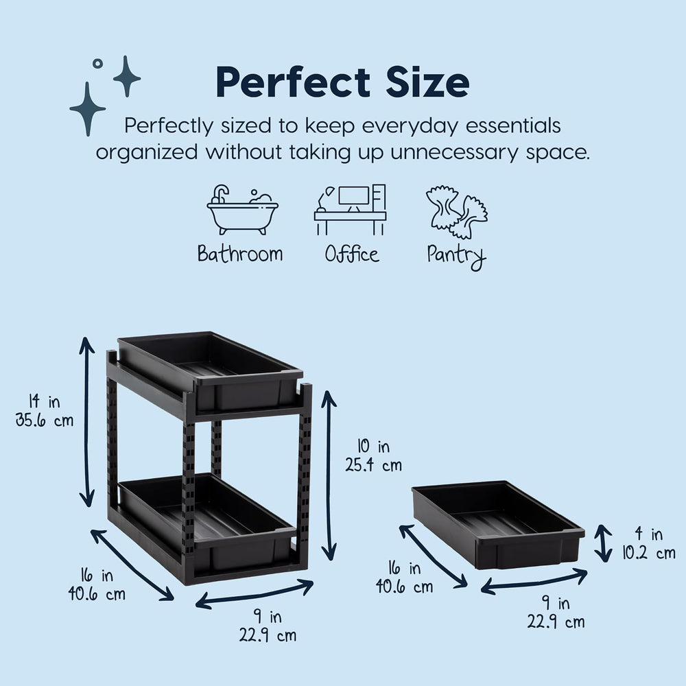 IRIS USA 2 Tier Pull Out Drawer Organizer, Kitchen Bathroom Pantry, 2 Pack