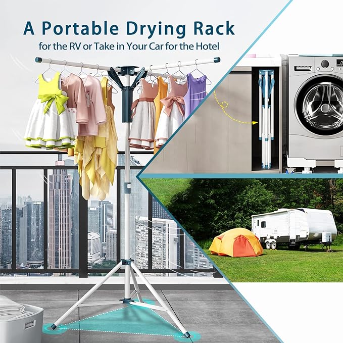 JAUREE Tripod Clothes Drying Rack Folding Indoor, Portable Drying Rack Clothing