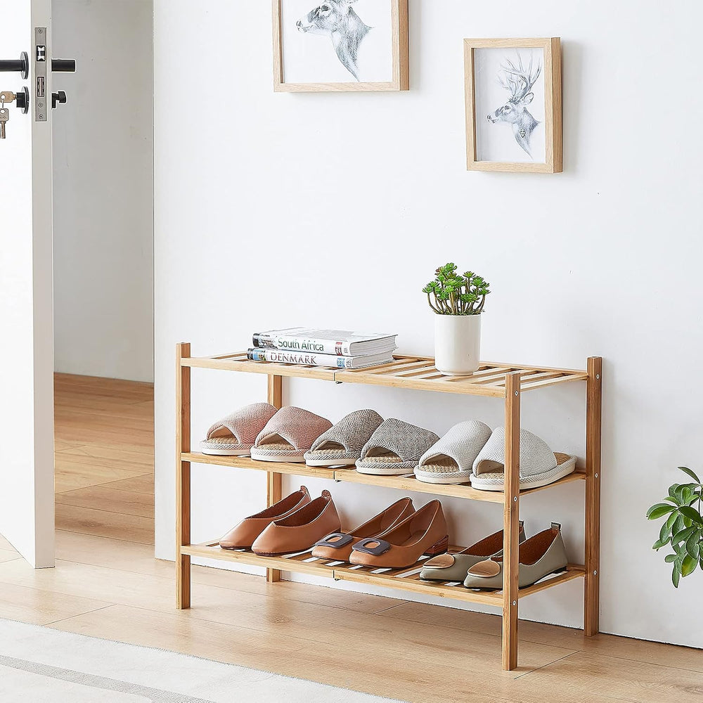 viewcare 4-Tier Bamboo Shoe Rack for Entryway, Stackable | Foldable | Natural...