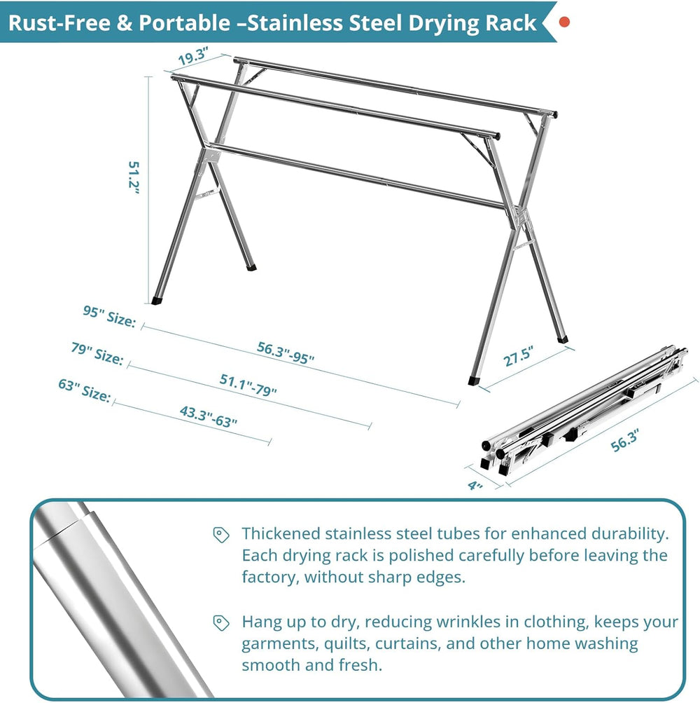 JAUREE 63 Inches Clothes Drying Rack, Drying Rack Clothing Folding Indoor Out...