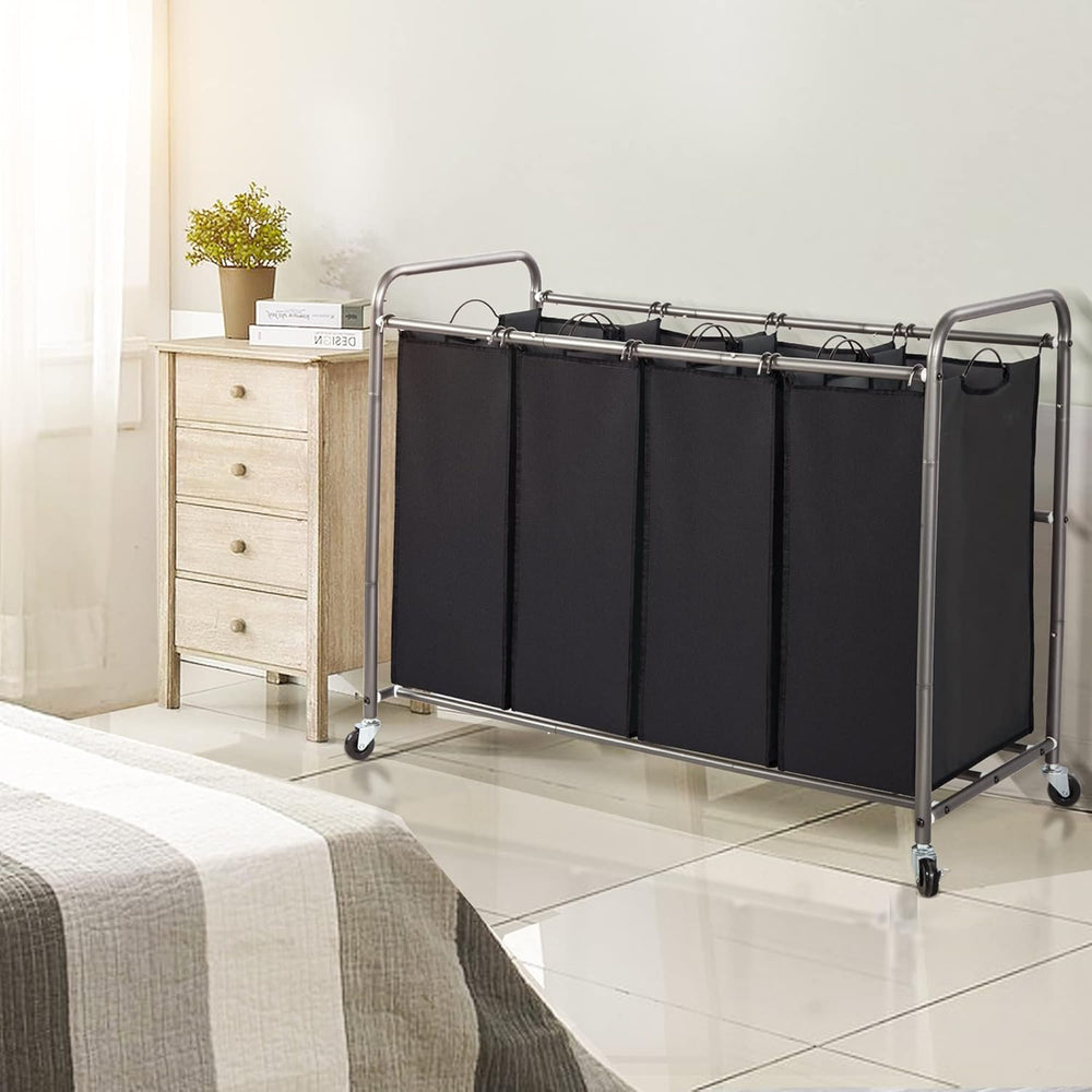 Laundry Sorter 4 Section, 4 Bag Clothes Hamper, Rolling Laundry Cart Basket w...