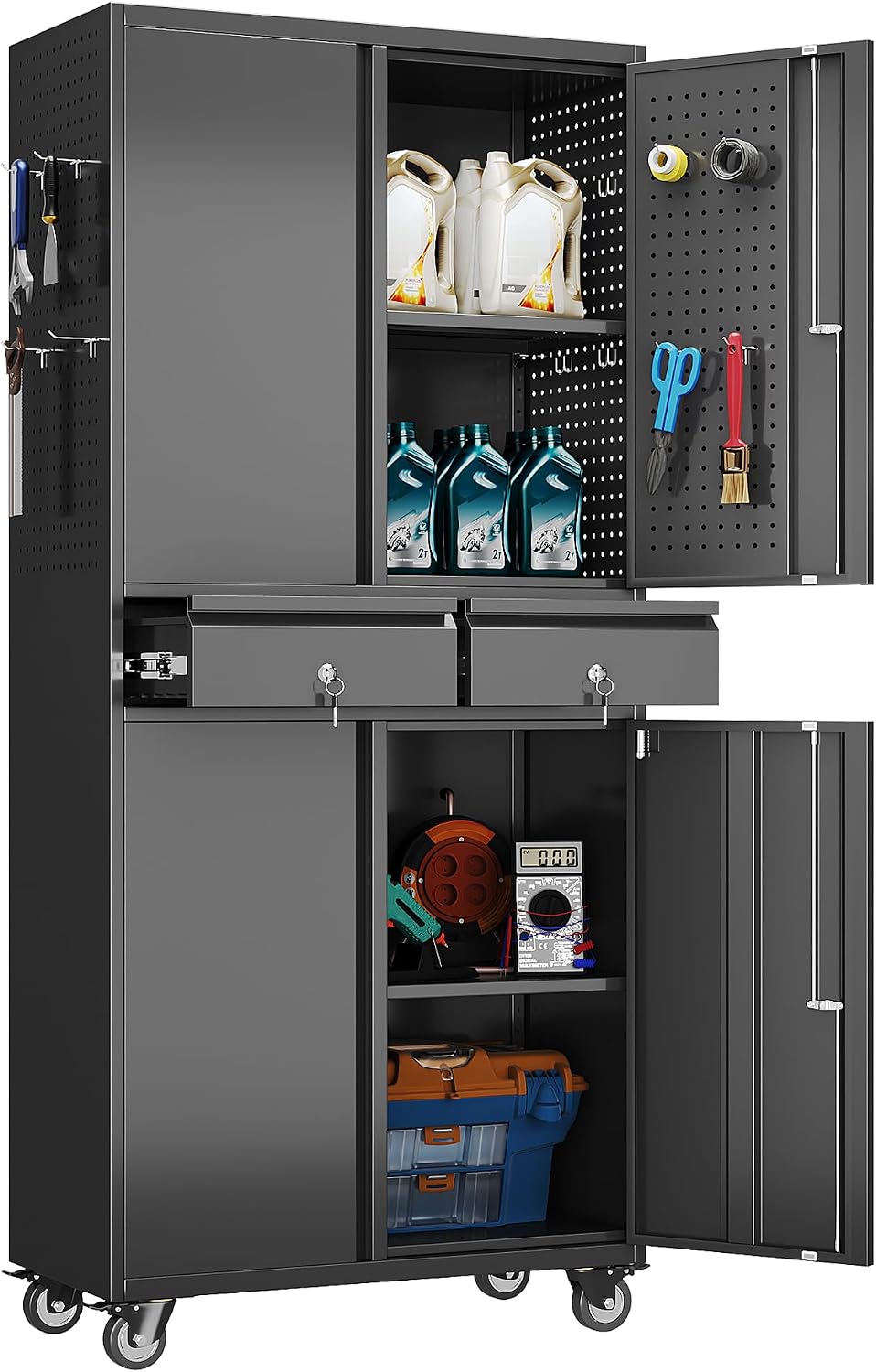 Aobabo 71"H Metal Garage Storage Cabinet Organizer with 2 Drawers