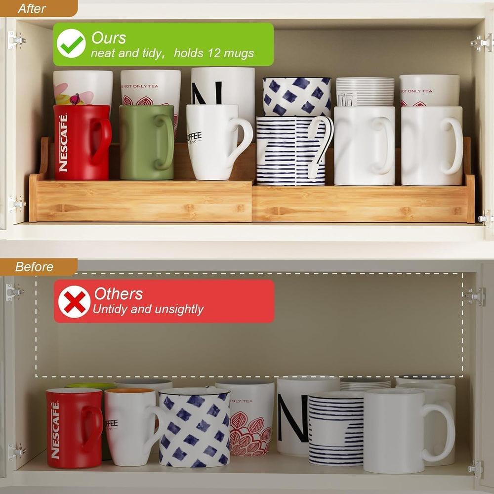 2-Tier Expandable Bamboo Coffee Mug Holder, Mug Organizer for Kitchen Cabinet...