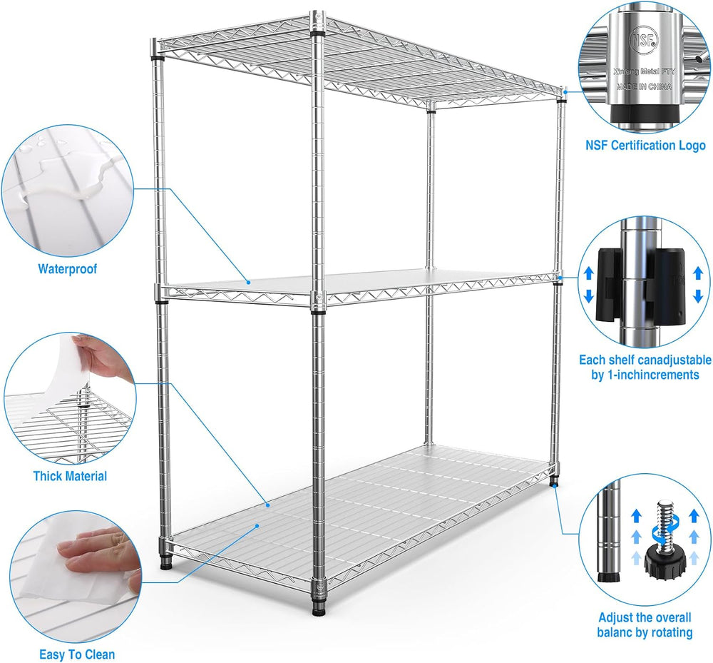 3 Tier NSF Metal Shelf Wire Shelving Unit, 1050lbs Capacity Heavy Duty Adjust...