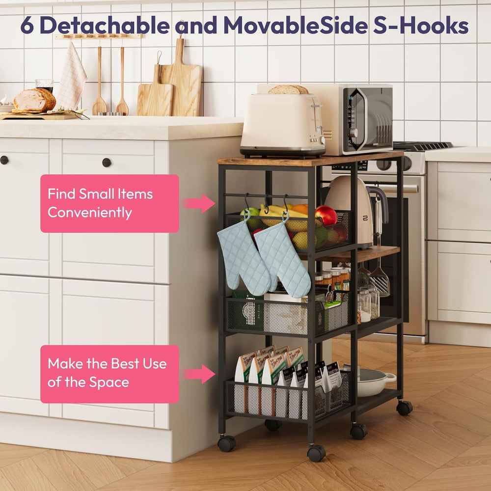 Kitchen Island Cart on Wheels - 4 Tier Rolling Kitchen Table Cart with Storag...