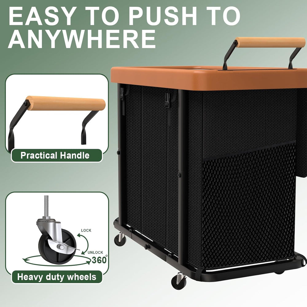 Laundry Hamper 3 Section with Lid,230L Rolling Dirty Clothes Hamper Black