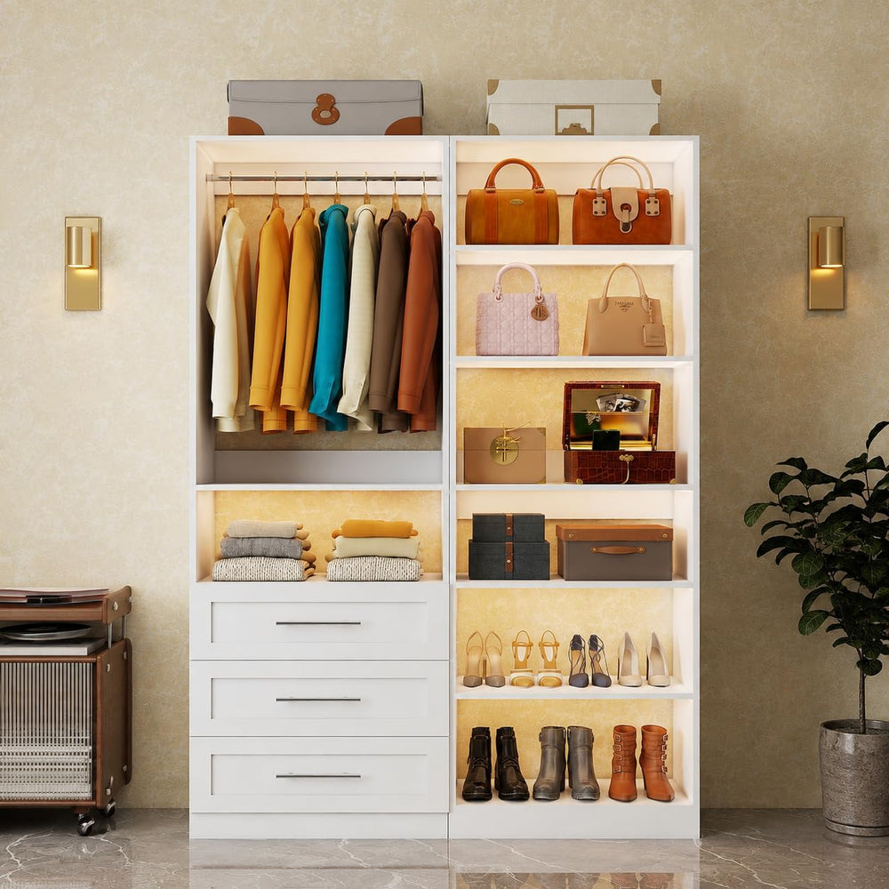 Closet System with 2 Sets, 4FT-10FT Custom Closet Organizer System with 3 Dra...