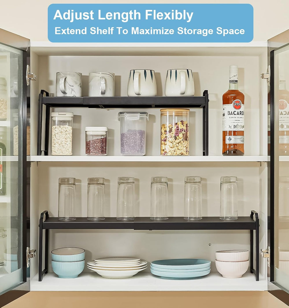 X-cosrack 25.5 Inches 3 Pack Expandable Cabinet Shelves, Stackable Shelf Orga...
