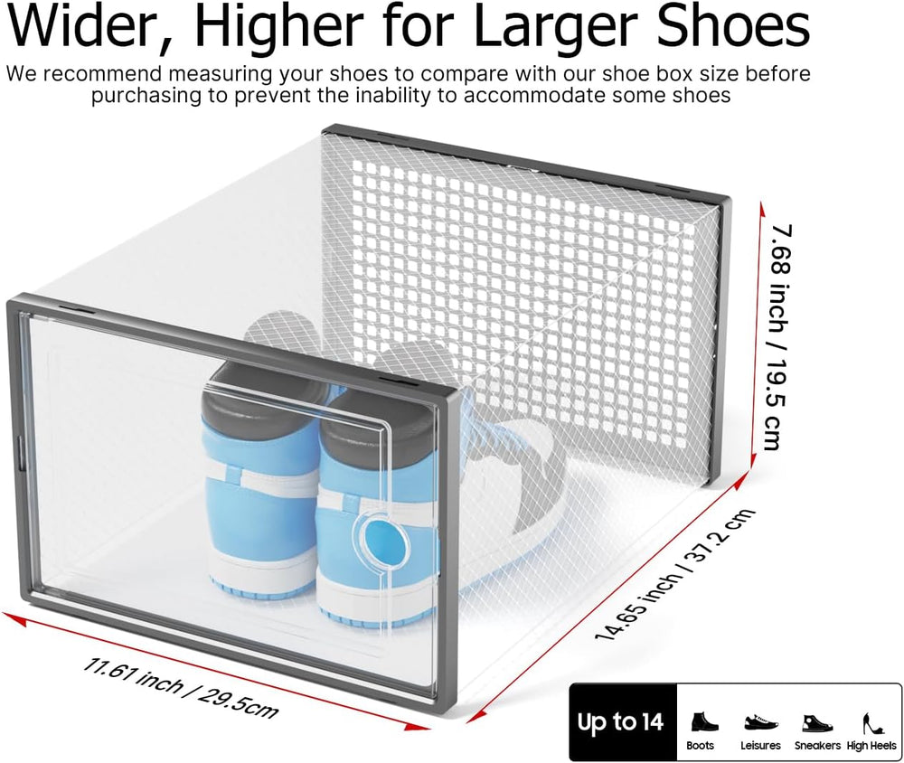 Kuject XXX-Large Shoe Storage Boxes 12 Pack, Clear Stackable Shoe Organizer