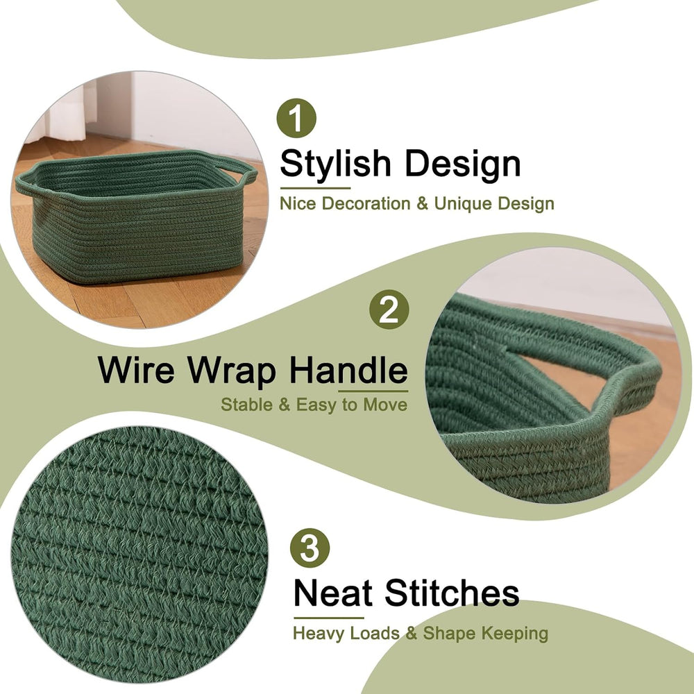 OIAHOMY 3 Pack Storage Baskets for Shelves Cotton Rope Storage Bins Green