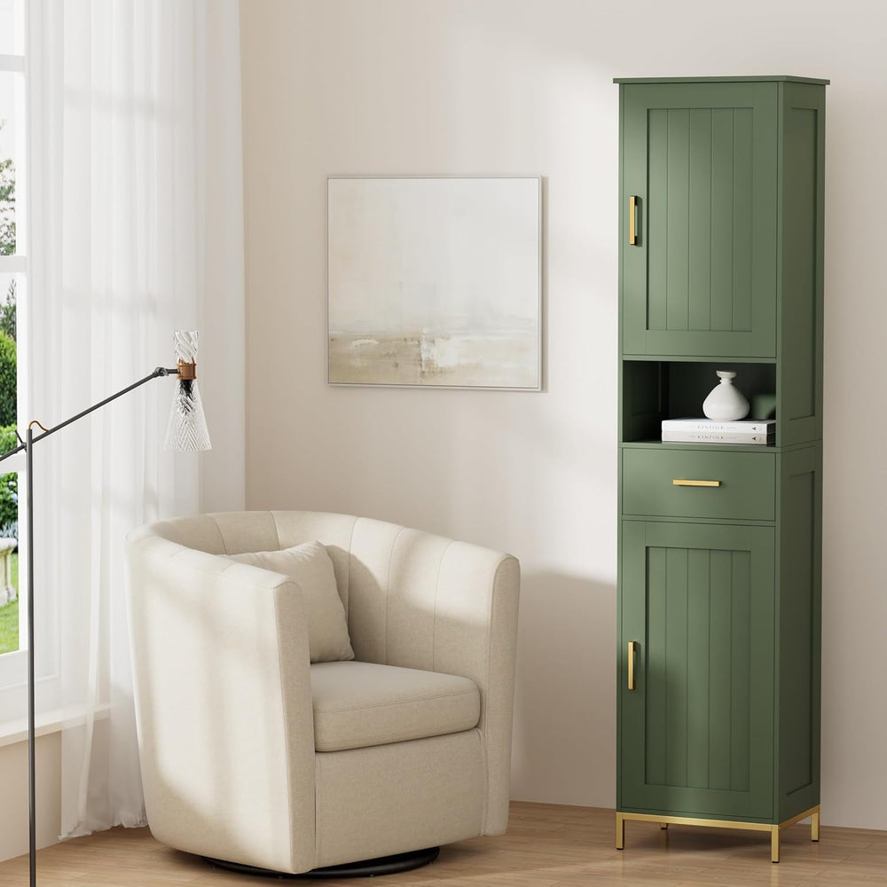 67" H Bathroom Storage Cabinet, Tall Bathroom Cabinet, Green