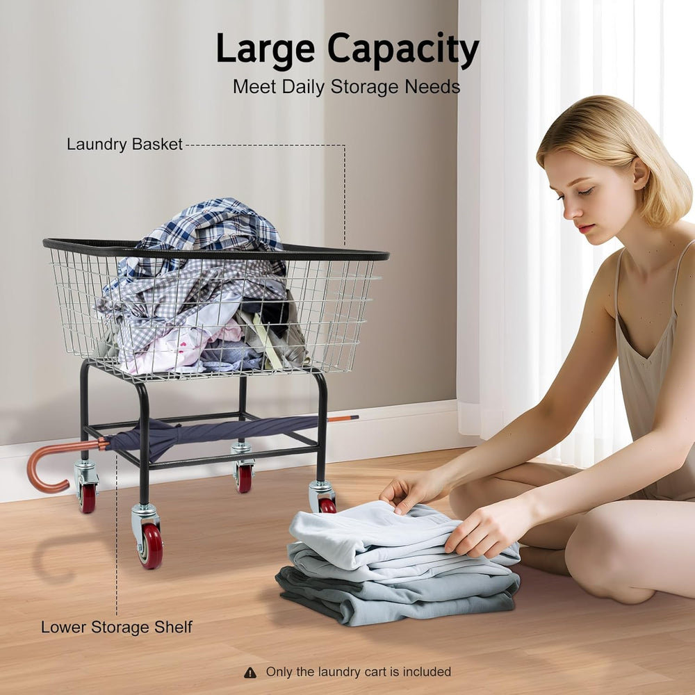 Wire Laundry Cart with Wheels, 110Lbs 26.77 x 21.5 x 26 inch