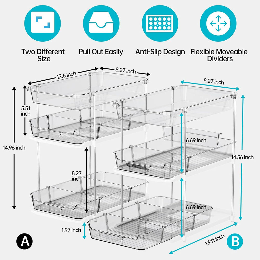Delamu 2 Pack 3-Tier Bathroom Under Sink Organizers and Storage, Multi-Purpos...