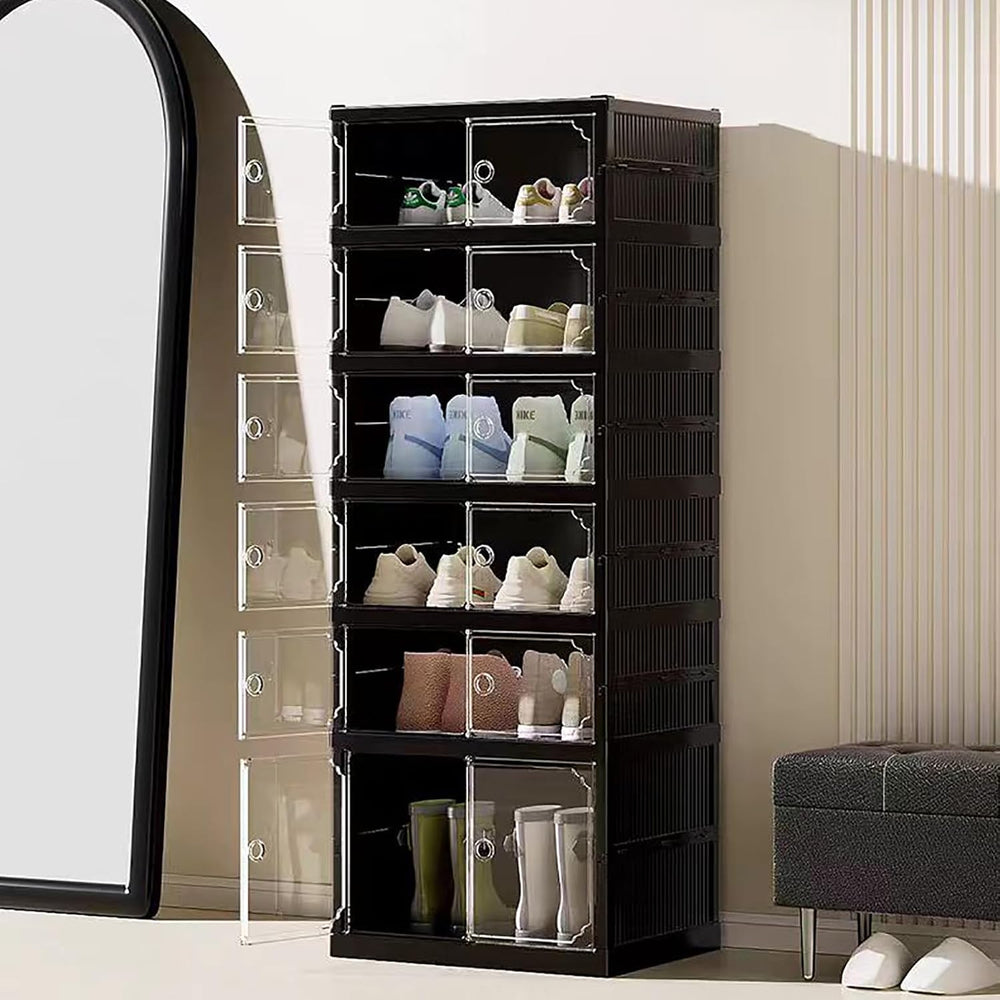 Foldable Shoe Storage Cabinet with Clear Magnetic Doors, 6-Tier No-Assembly S...