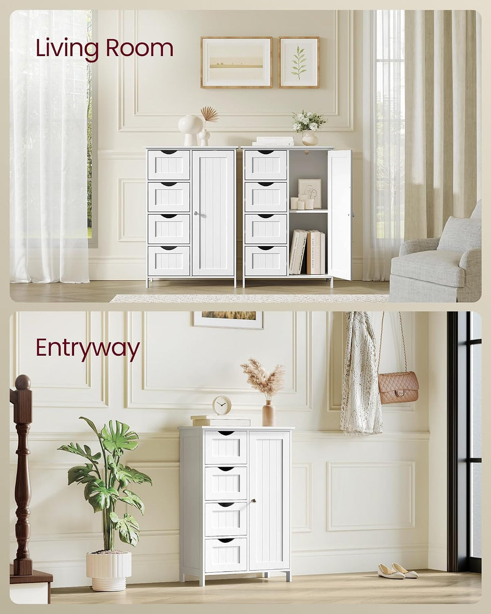 VASAGLE Floor Storage Cabinet, Farmhouse, 4 Drawers and 1 Door,32.3" H