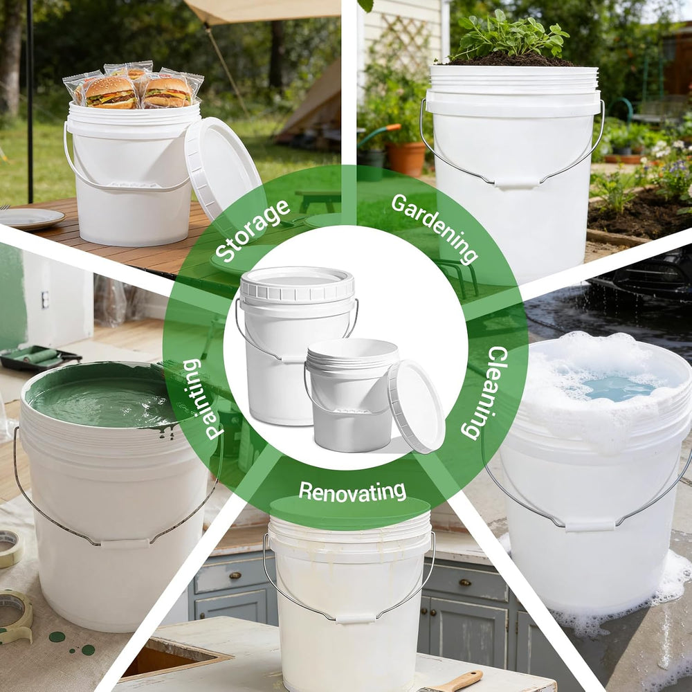 METAPACK 5 Gallon Bucket with Lid, Food Grade BPA Free Plastic, Heavy Duty wi...