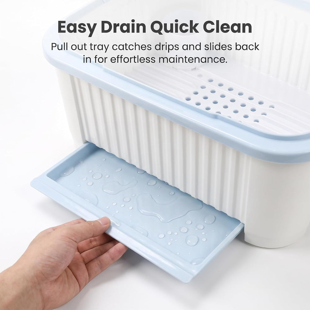 PureBox Large Capacity Dish Drying Rack and Drain Board with Flip-Up Lid Cove...