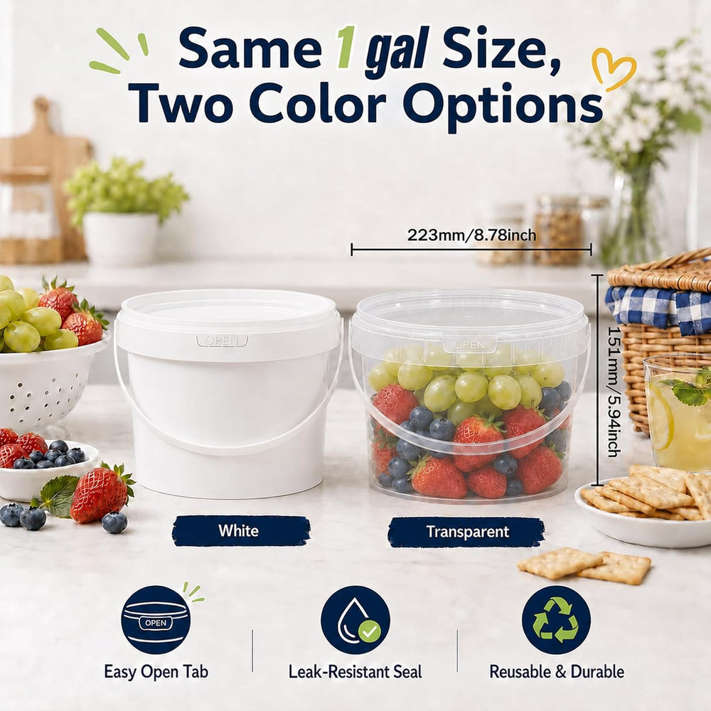 METAPACK 135 fl oz / 1 gal Clear Food Grade Plastic Buckets with Lids & H...