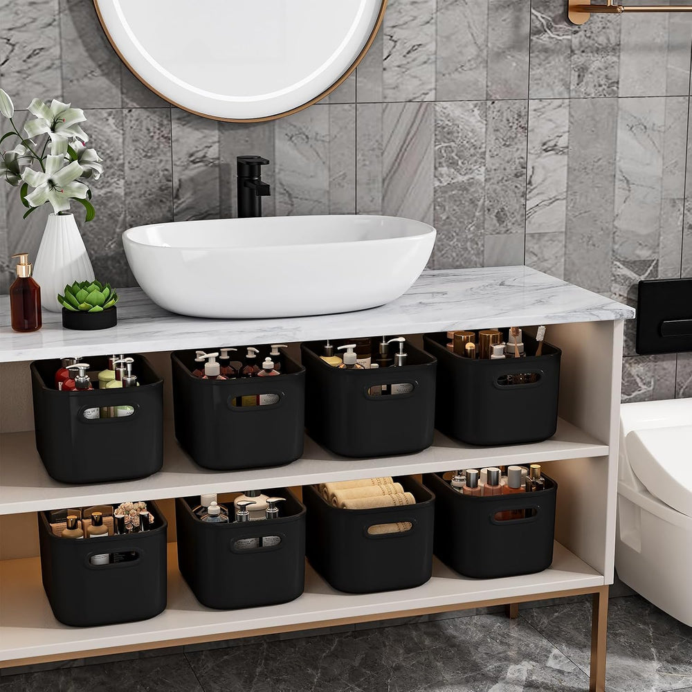 12 Pack Black Storage Bins for Shelves, Plastic Storage Containers for Organi...