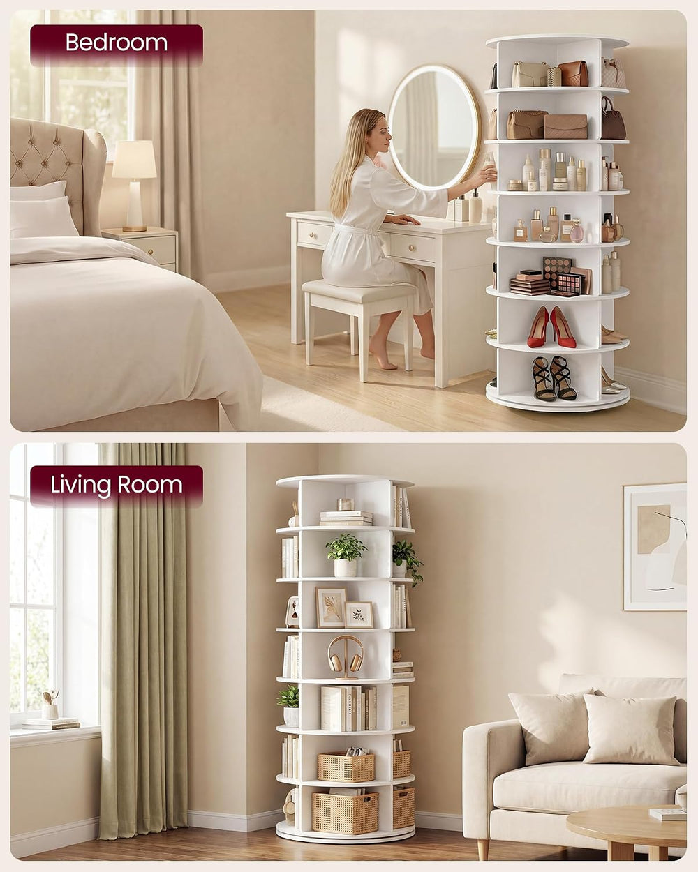 VASAGLE 7-Tier Rotating Shoe Rack Tower, Free Standing