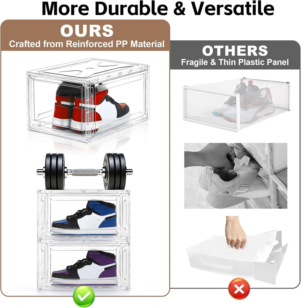 BVBOX 12 Pack Acrylic Shoe Storage Boxes with Magnetic Door - 360° Clear Stac...