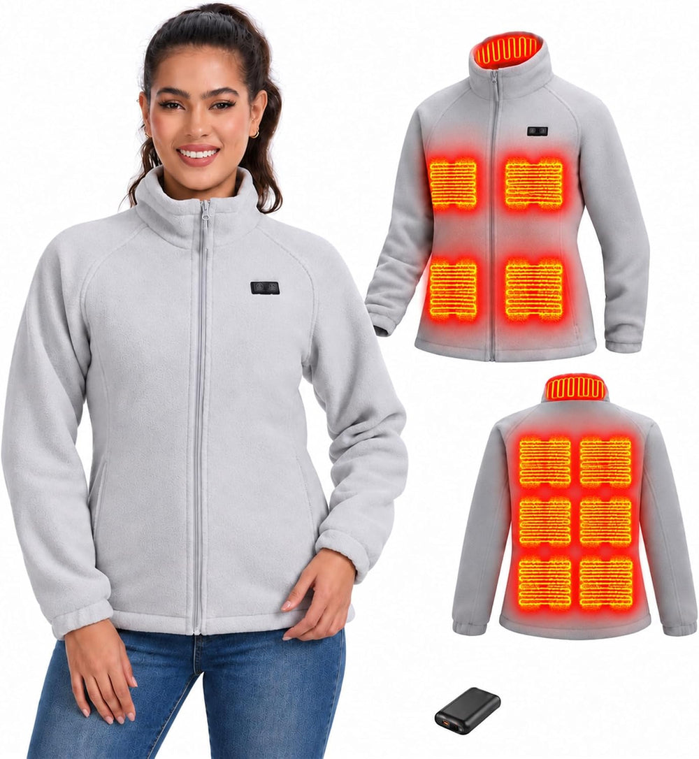 Women's Heated Jacket with Battery Pack Included,11-Zone Heated Fleece Coat
