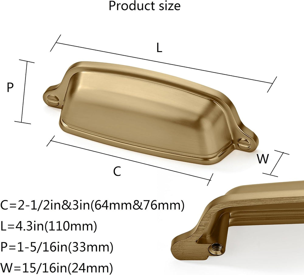 10 Pack 3 inch (76 mm) Champagne Bronze Cabinet Cup Pulls Drawer Pulls Kitche...