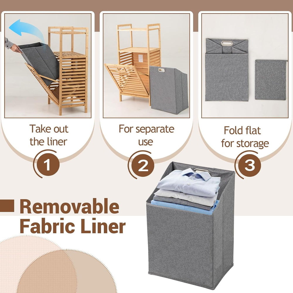 GOFLAME Tilt-out Laundry Hamper with 2-Tier Shelves, Bamboo Laundry Baskets O...