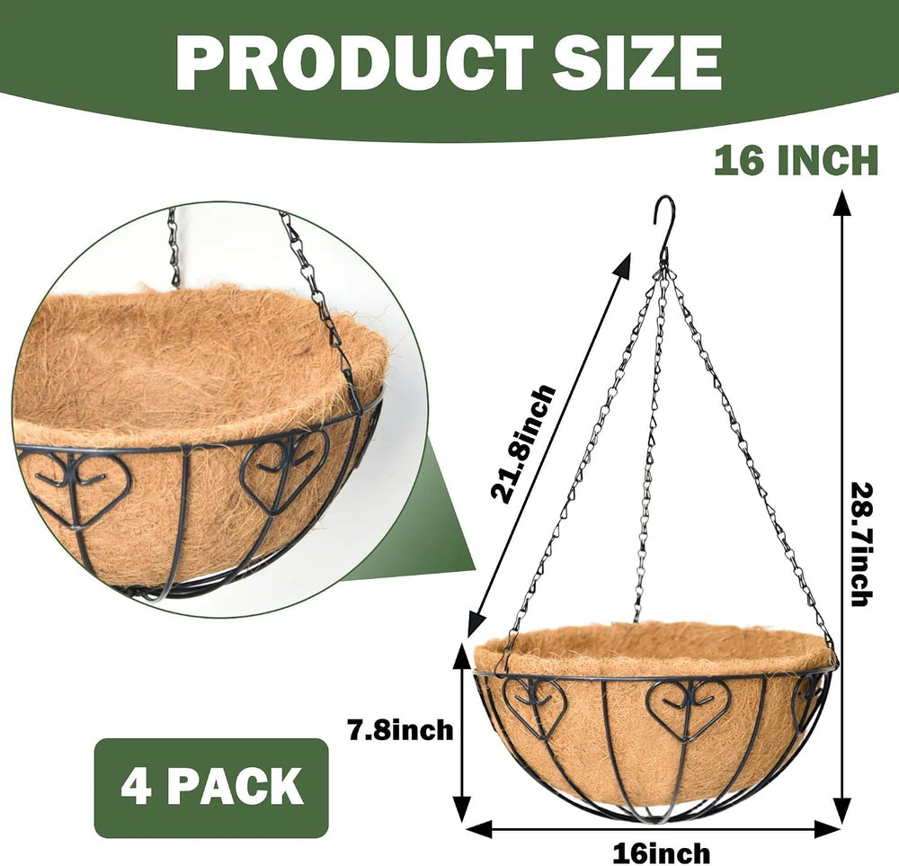 4 Pack 16 Inch Hanging Planters for Outdoor Plants, Metal Hanging Basket with...