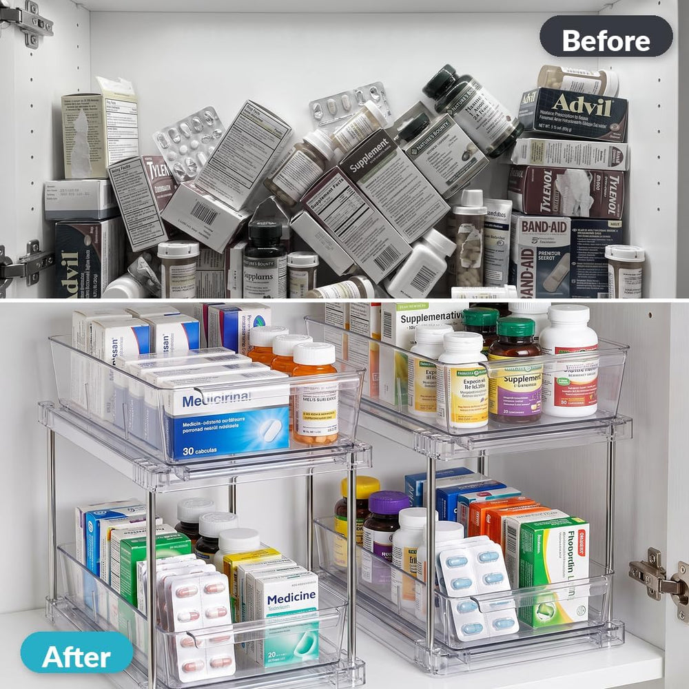 2-Tier Multi-Purpose Bathroom Under Sink Organizers and Storage, Stackable Ki...