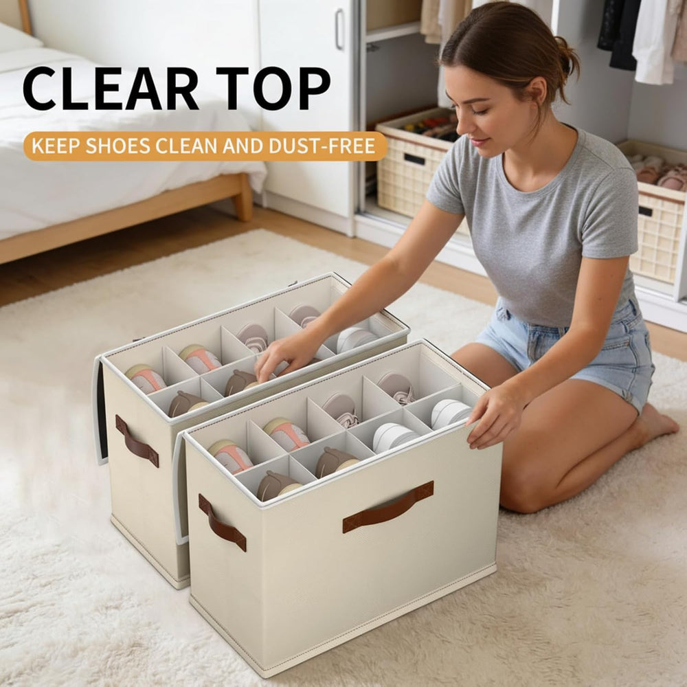 2 Pack Shoe storage Organizer for closet with wheels,No Assemble Required Sho...