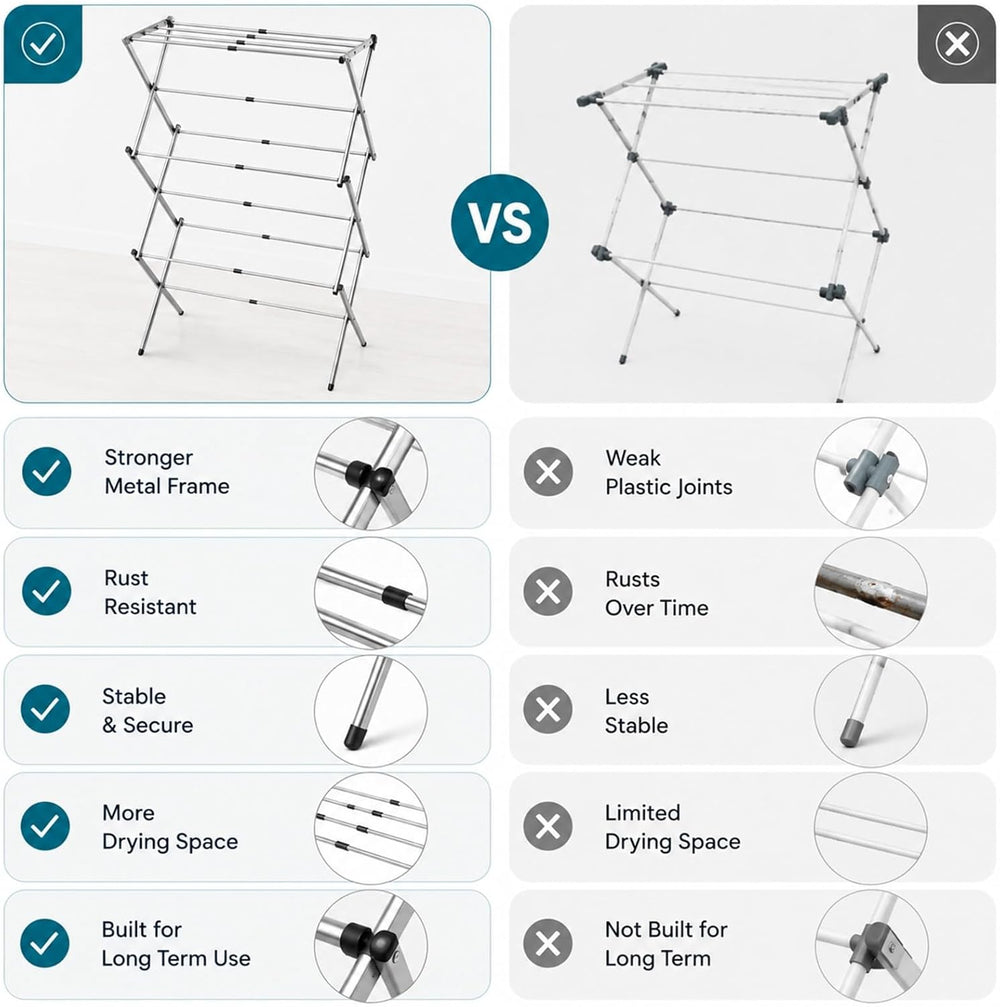 HOMION 3 Tier extendable Clothes Airer Dryer Indoor Outdoor Metal Laundry Dry...