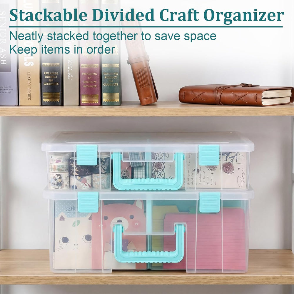 BTSKY Clear Plastic Dividing Storage Box with 8 Compartments Sewing Box