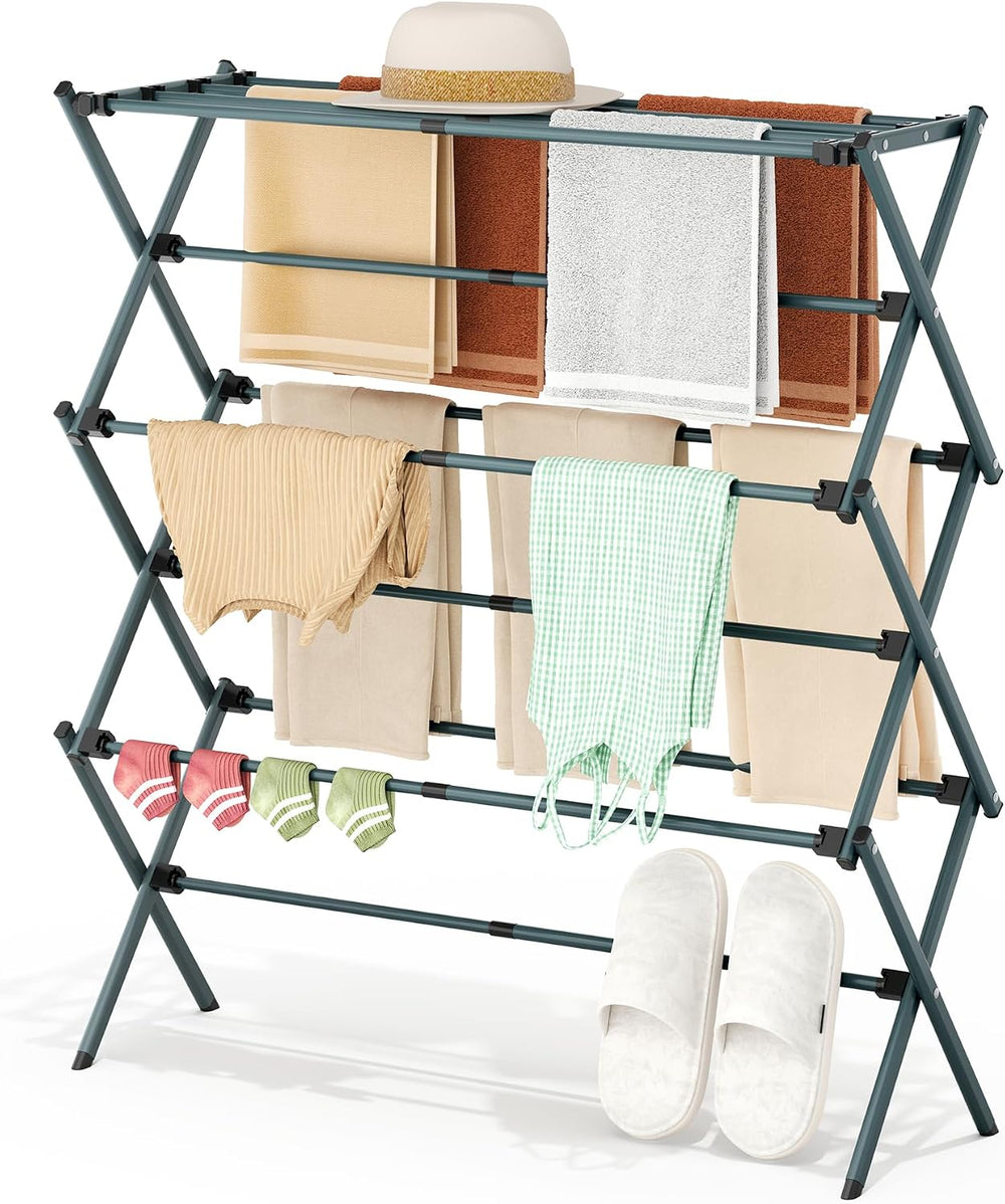 APEXCHASER 3-Tier Foldable Clothes Drying Rack, 37.6" H, Navy Blue