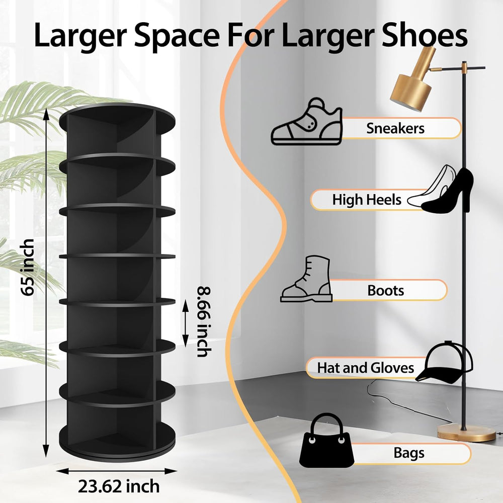 Rotating Shoe Rack, 7-Tier Spinning Shoe Rack, Free Standing Rotating Shoe Ra...
