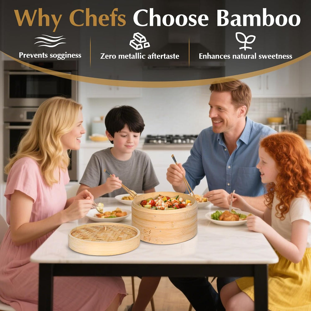 Bamboo Steamer 2 Tier 10-Inch Steaming Basket, Bun Vegetable Steam, Dumpling ...