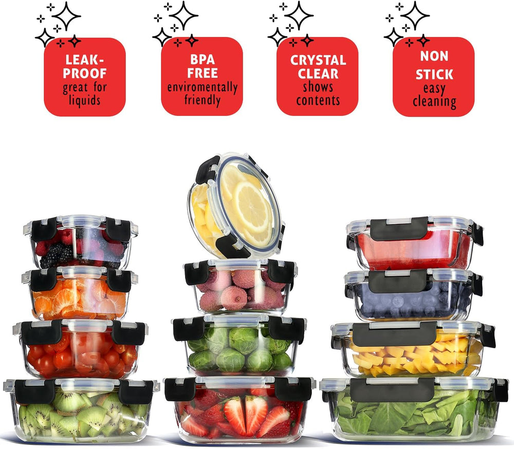 Nestl 48pc Glass Storage Containers with Lids, 24 Glass Food Storage Containe...