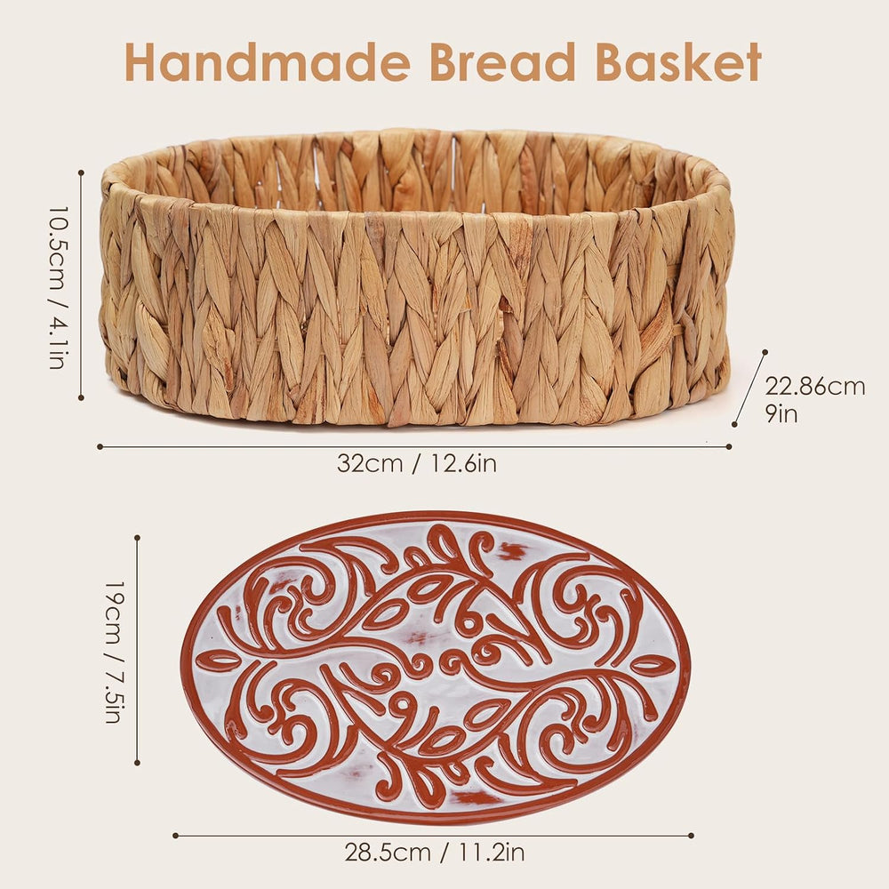 Bread Warmer Basket with Stone - Includes Linen Towel and Clips,Bread Baskets...