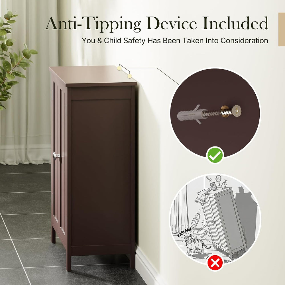ZENY Bathroom Floor Storage Cabinet with Double Door + Adjustable Shelf, Wood...