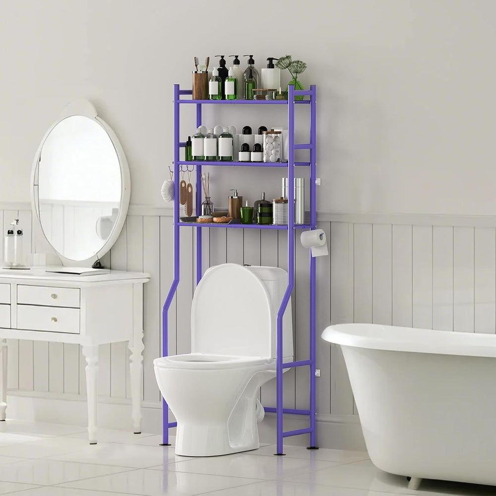 GloTika 3-Tier Over Toilet Storage, Anti-Tilt, 64" H, Purple