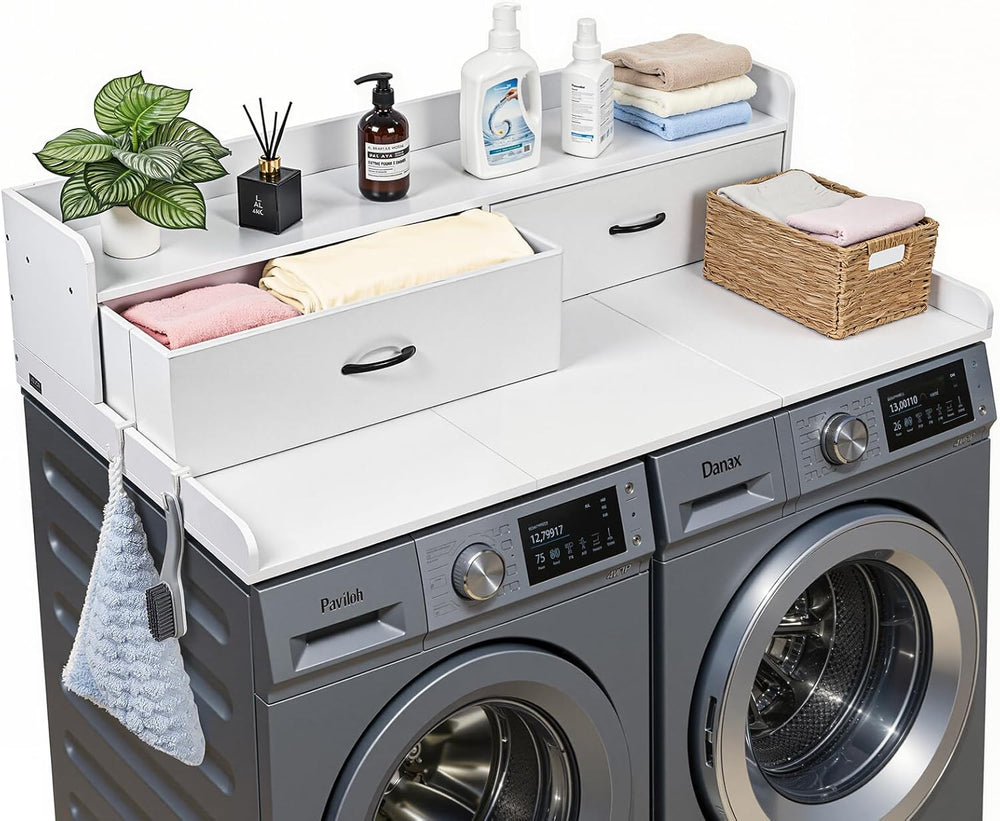 VEVOR 2 Drawers Washer Dryer Countertop with Shelf, 54" x 27" Woode...