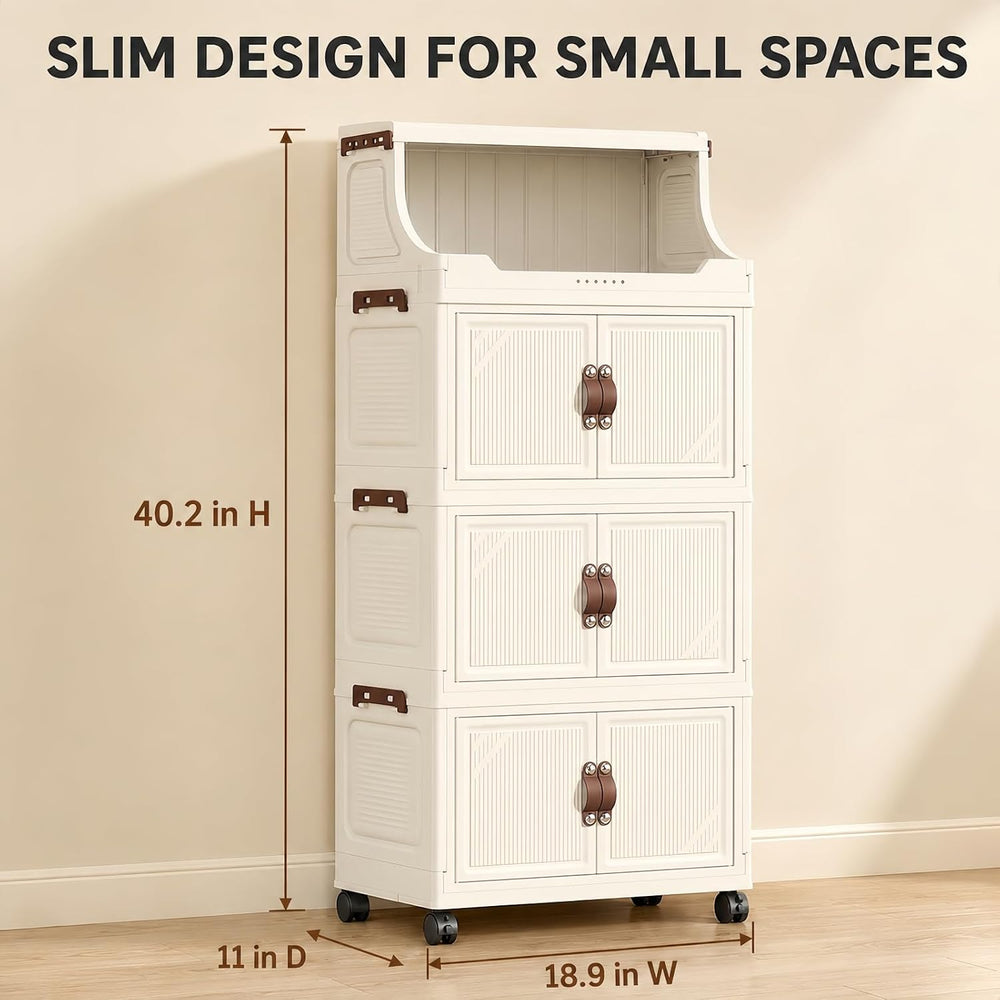 174QT Stackable Storage Bins with Top Lid and Wheels, 4 Tier Foldable Storage...