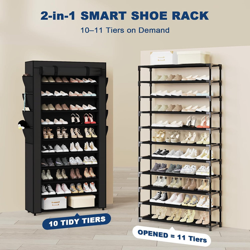 Mavivegue Shoe Rack with Cover, 10+1 Tier Tall Shoe Storage