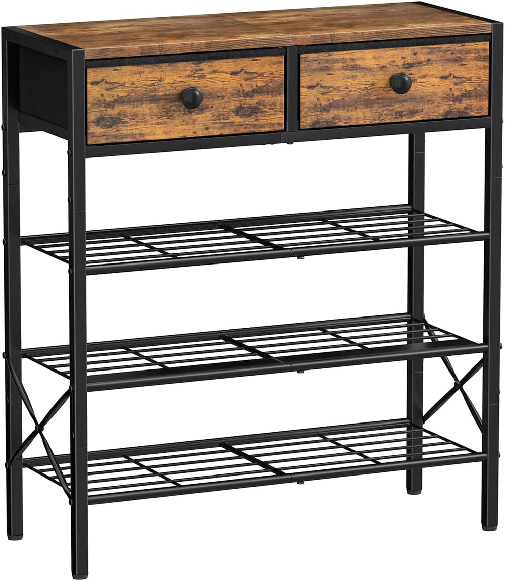 4 Tier Shoe Rack with 2 Drawers, 12-16 Pairs Rustic Brown