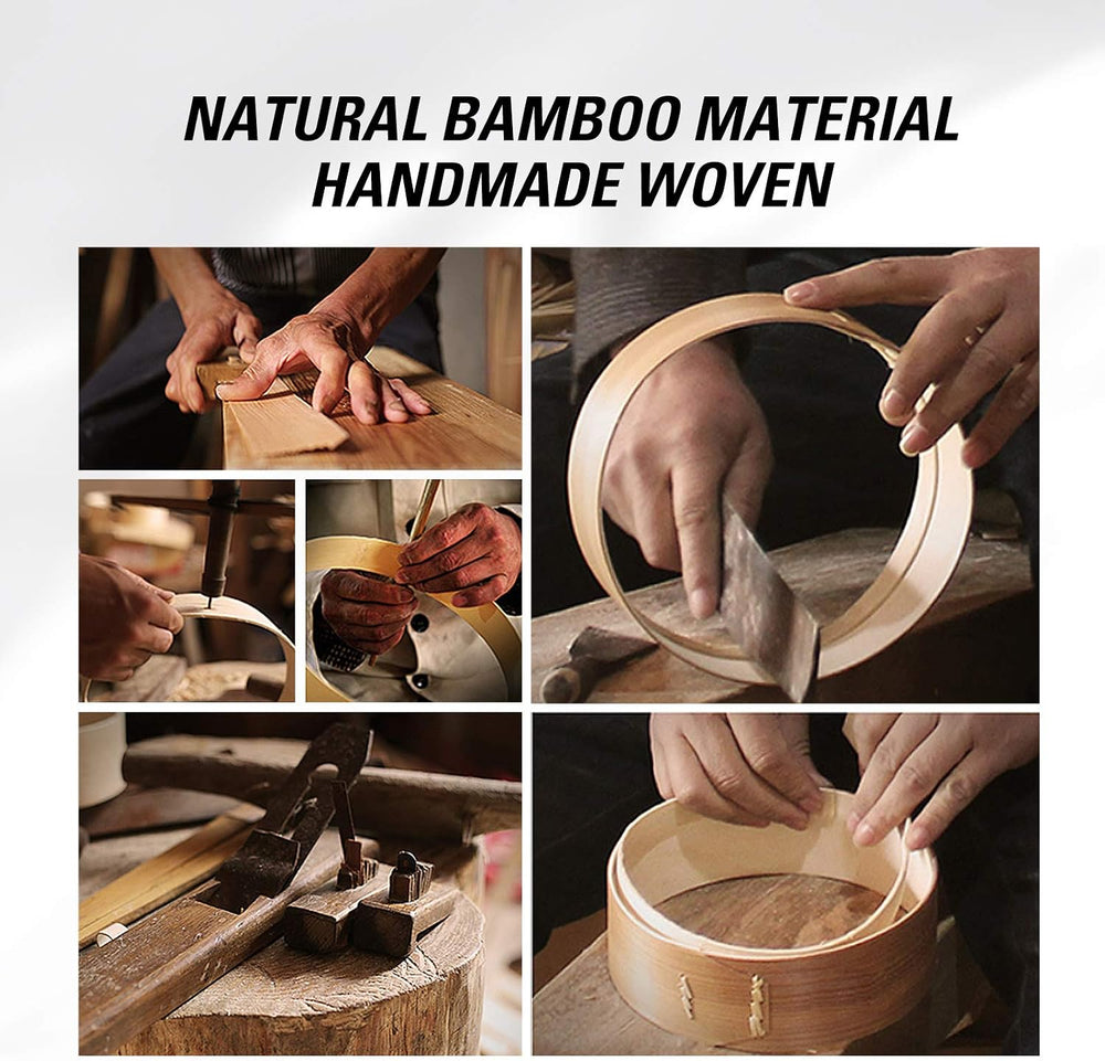 MacaRio 10 Inch Bamboo Dumpling Steamer Basket Set with Ring Adapter