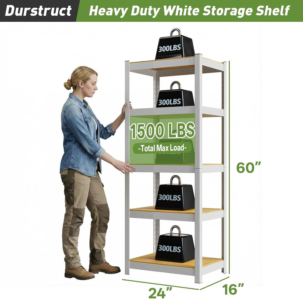 Durstruct 5 Tier White Metal Shelving Unit 1500LBS 24" W×16" D×60&q...