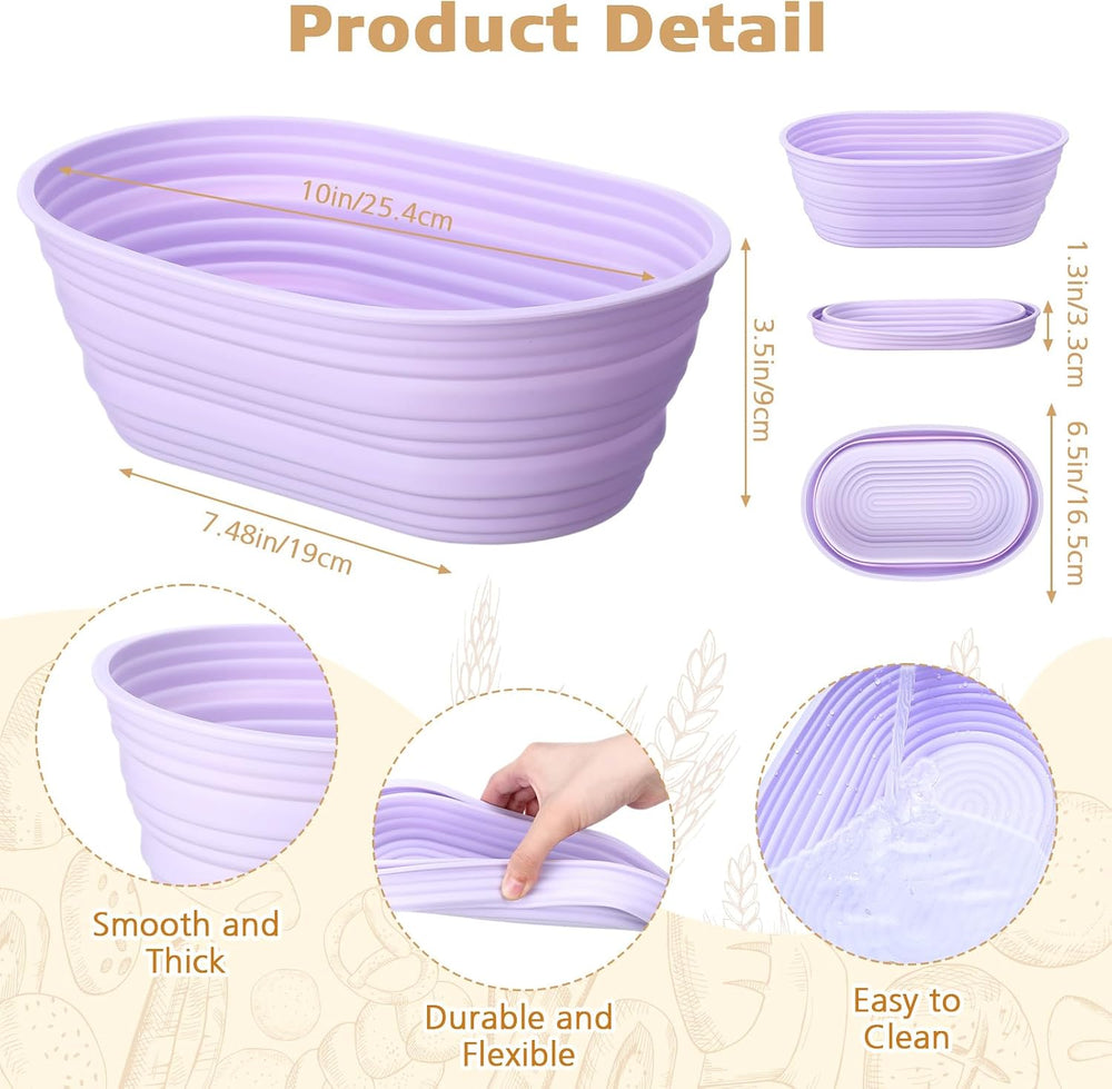 Honeydak 8 Pcs Silicone Bread Proofing Baskets Oval Banneton Basket 10 Inch C...