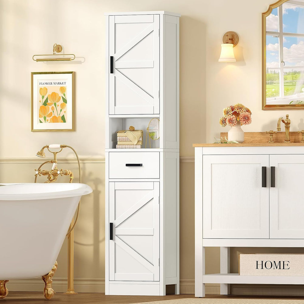 67" H Tall Bathroom Storage Cabinet with Barn Doors and Drawer, Bathroom...