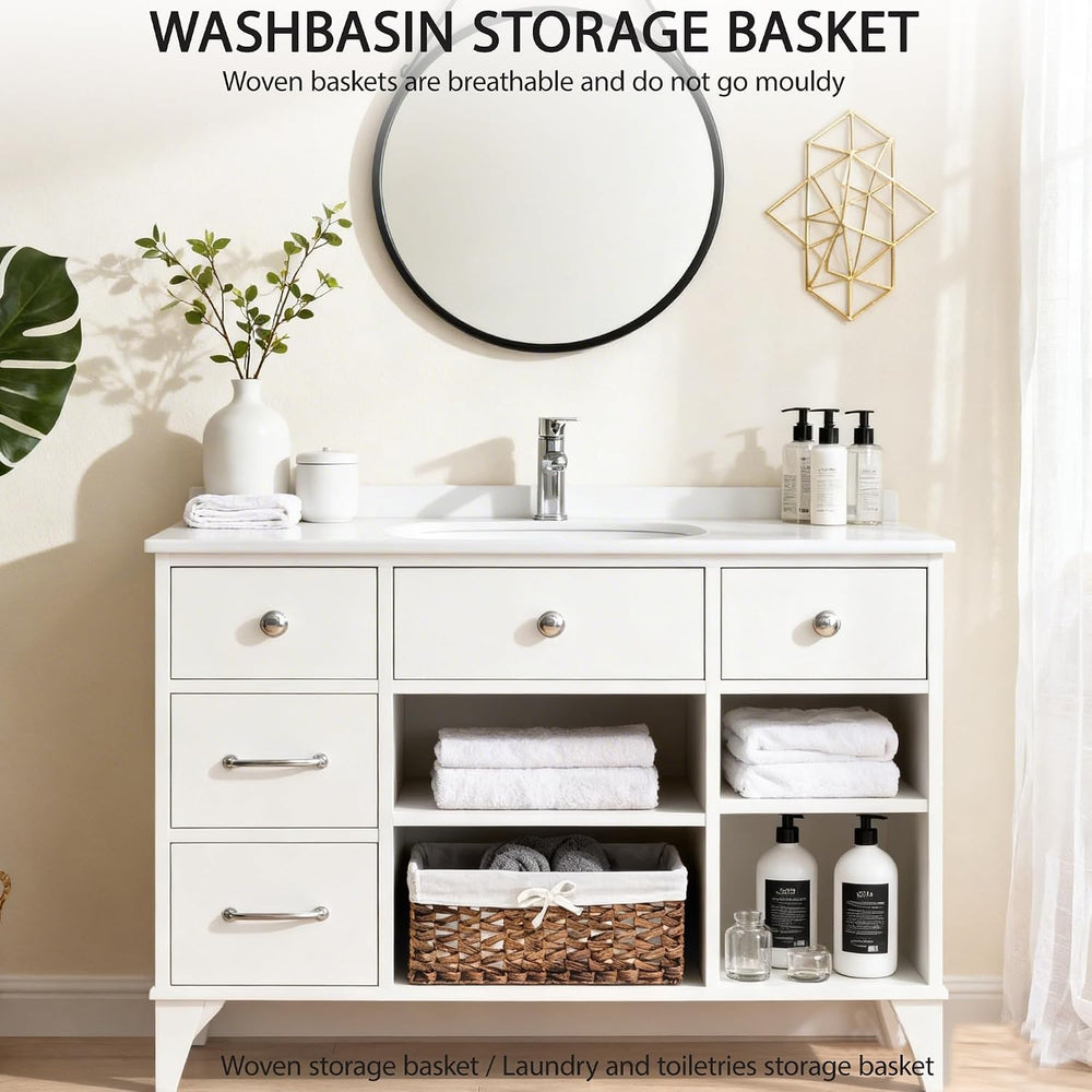 Rectangular Woven Seagrass Storage Bin with Handle,Kingwillow. (water hyacint...