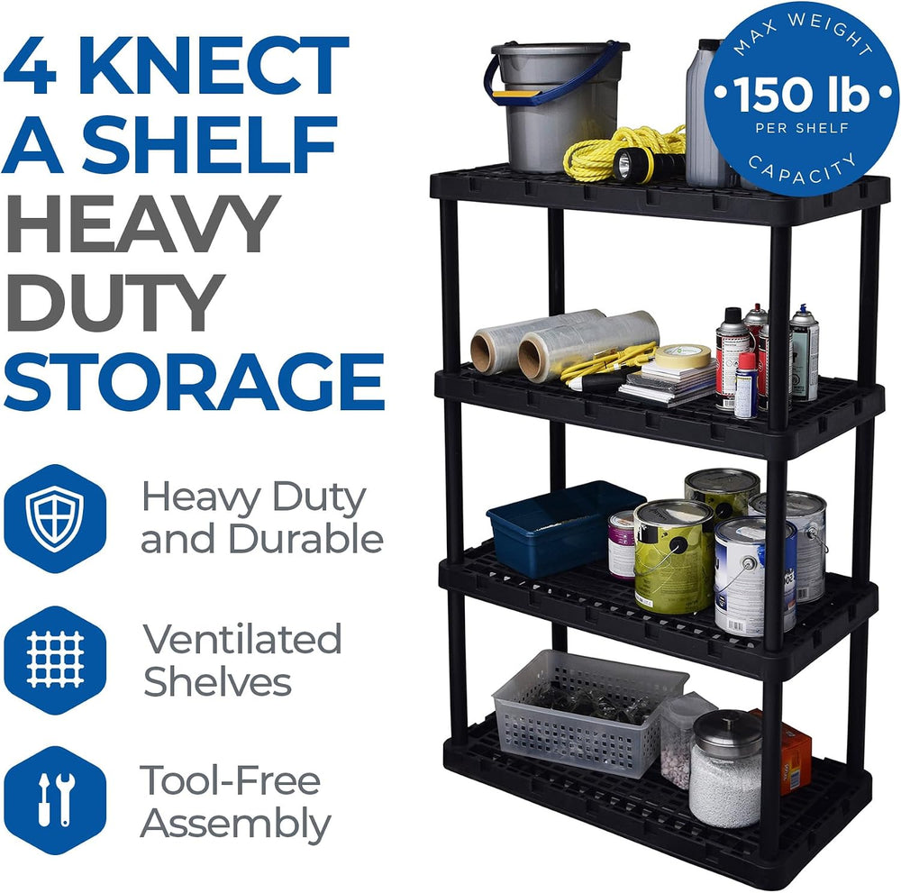 Gracious Living 3 Pack Heavy-Duty Storage Shelves, Knect-A-Shelf 4-Shelf Vent...